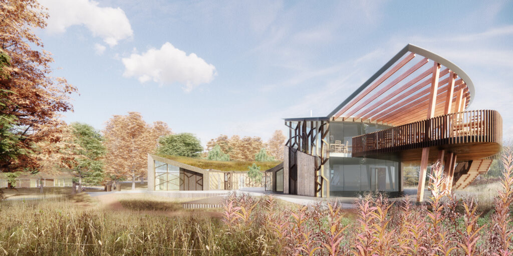 Visitor Centre, Northern Roots, CGI, designed by JDDK Architects in collaboration with communities in Oldham